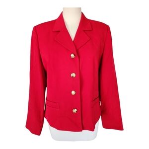 VTG Austin Reed Womens Blazer 100% Wool Red Classic Jacket Gold Buttons 12P